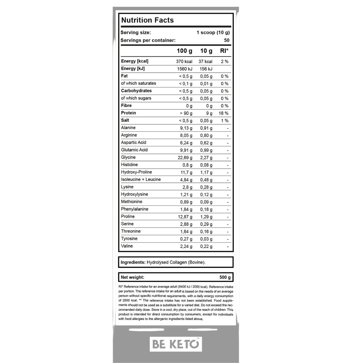 BeKeto Pure Beef Collagen – Unflavoured 500g